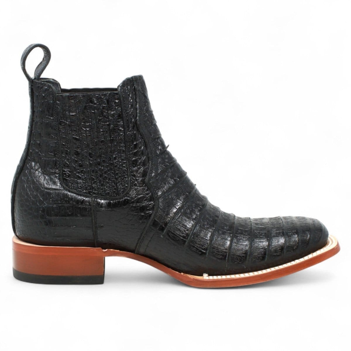 Tanner Mark Boots Boots Men's Caiman Belly Print Square Toe Ankle Boots in Black - Tanner Mark Boots
