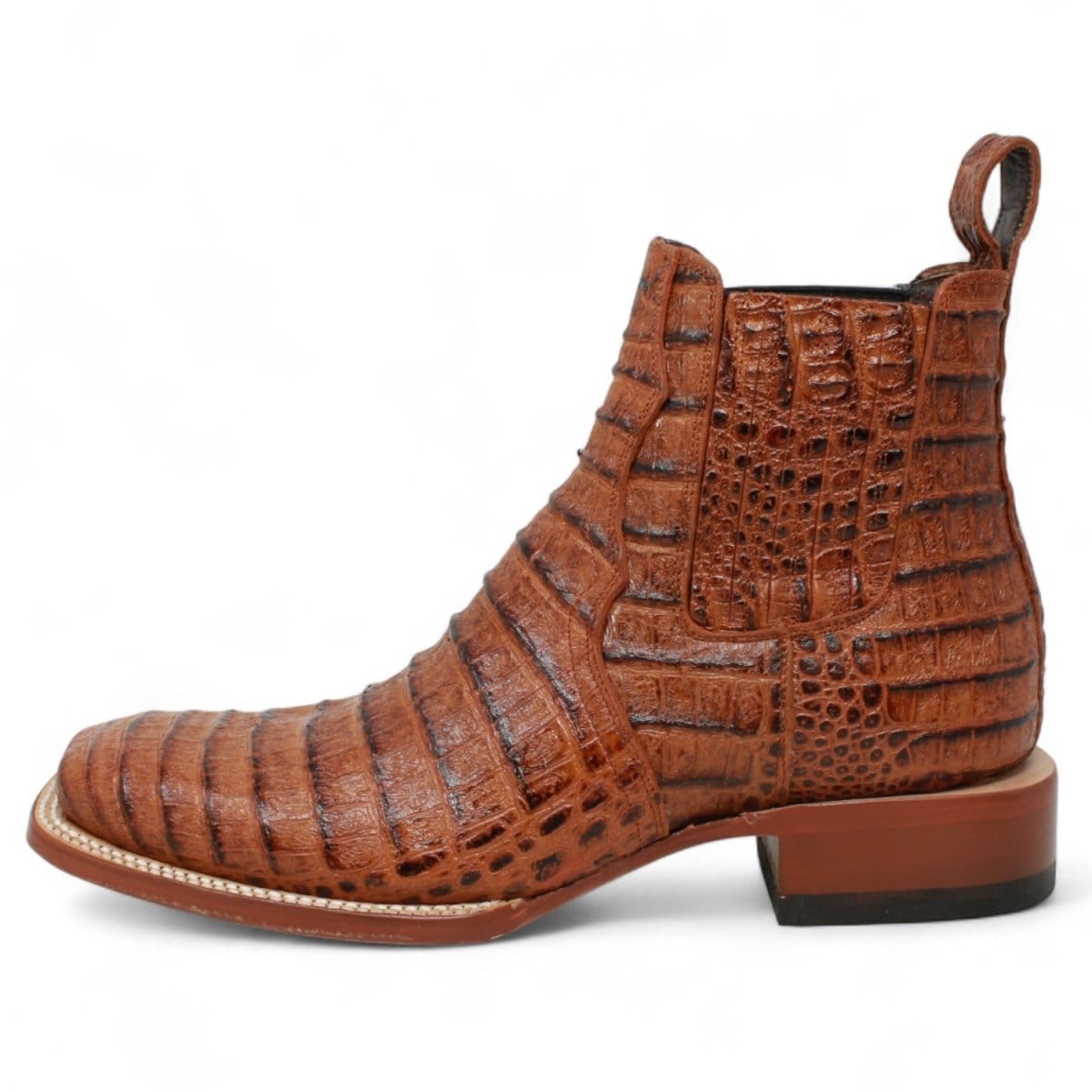 Tanner Mark Boots Boots Men's Caiman Belly Print Square Toe Ankle Boots in Cognac - Tanner Mark Boots