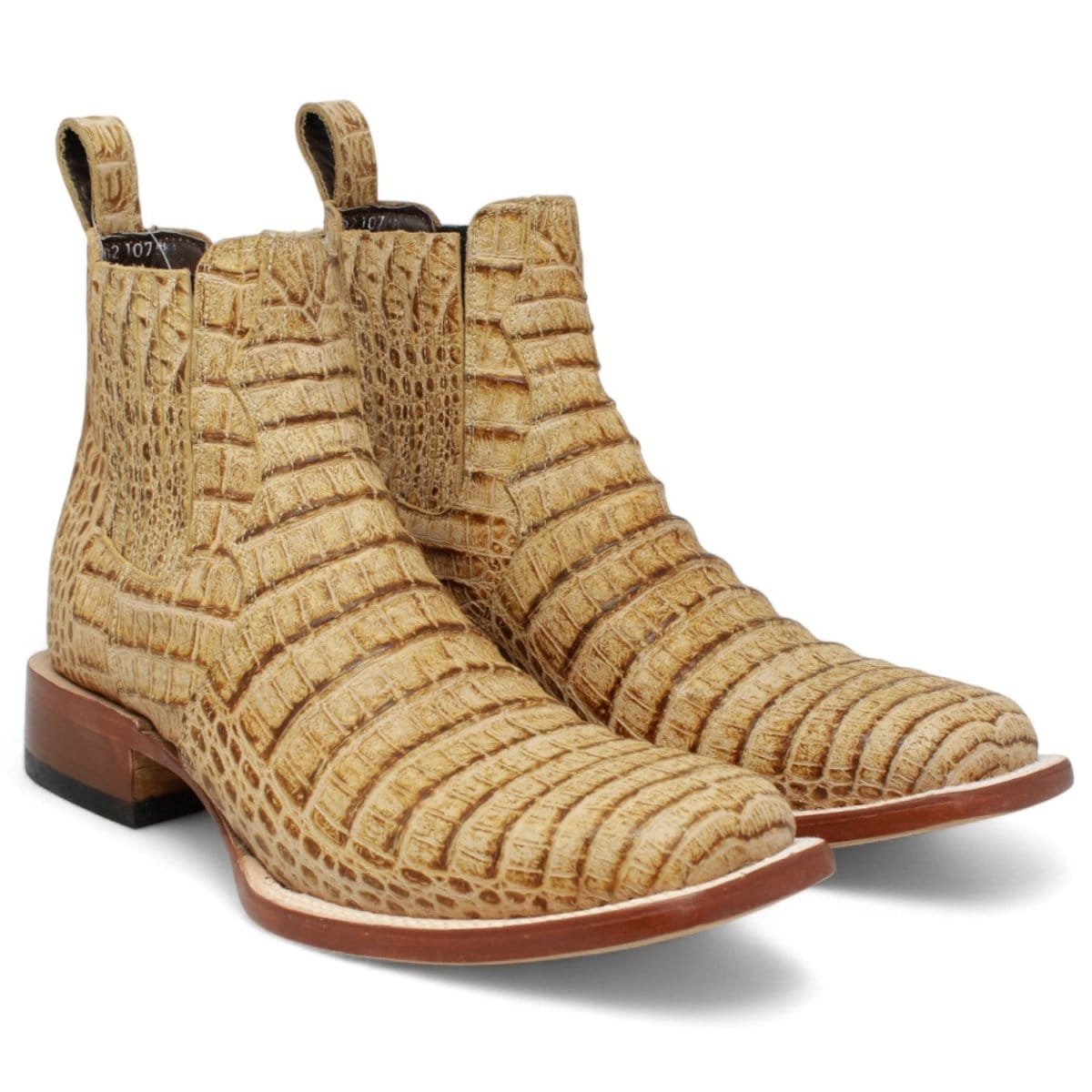 Tanner Mark Boots Boots Men's Caiman Belly Print Square Toe Ankle Boots in Sand - Tanner Mark Boots
