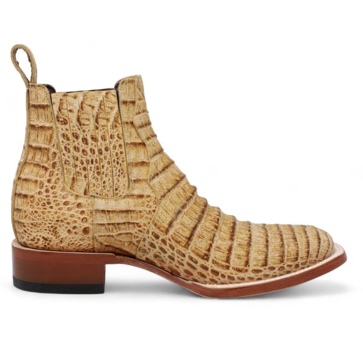 Tanner Mark Boots Boots Men's Caiman Belly Print Square Toe Ankle Boots in Sand - Tanner Mark Boots