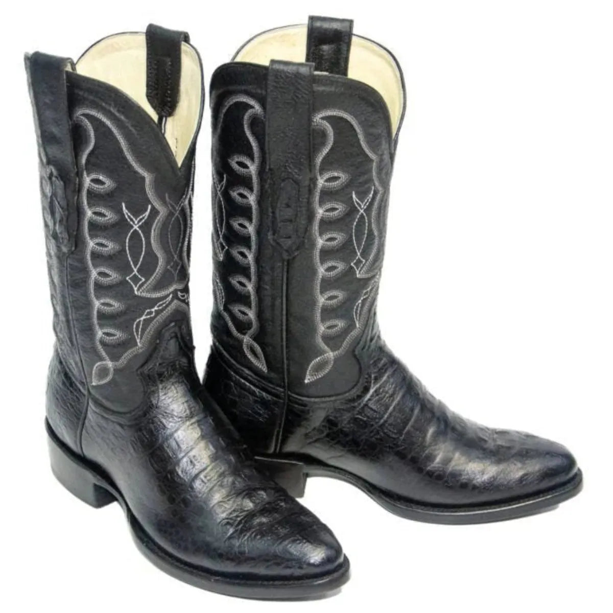 Tanner Mark Boots Boots Men's Caiman Hornback Print Round Toe Boots in Black - El Reparo
