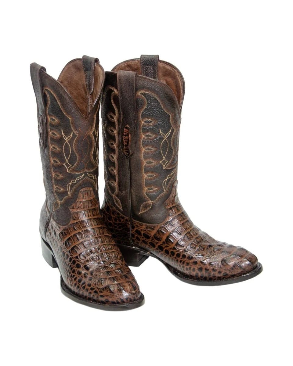Tanner Mark Boots Boots Men's Caiman Hornback Print Round Toe Boots in Brown - El Reparo