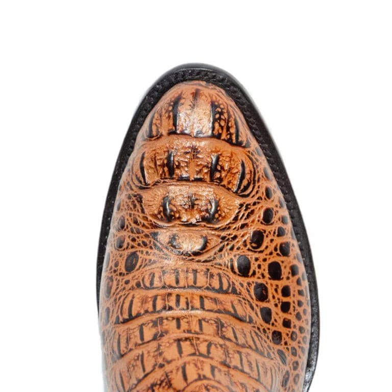 Tanner Mark Boots Boots Men's Caiman Hornback Print Round Toe Boots in Cognac - El Reparo
