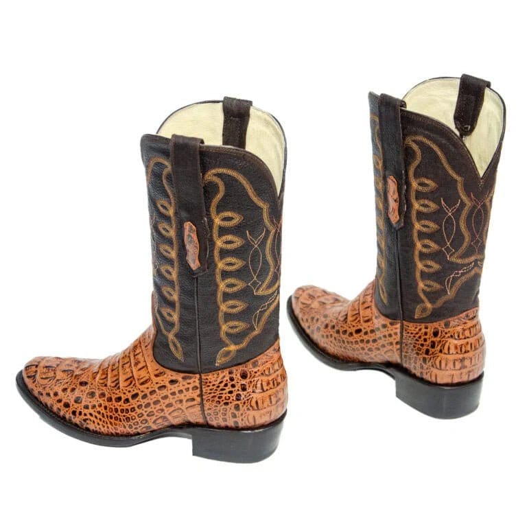Tanner Mark Boots Boots Men's Caiman Hornback Print Round Toe Boots in Cognac - El Reparo