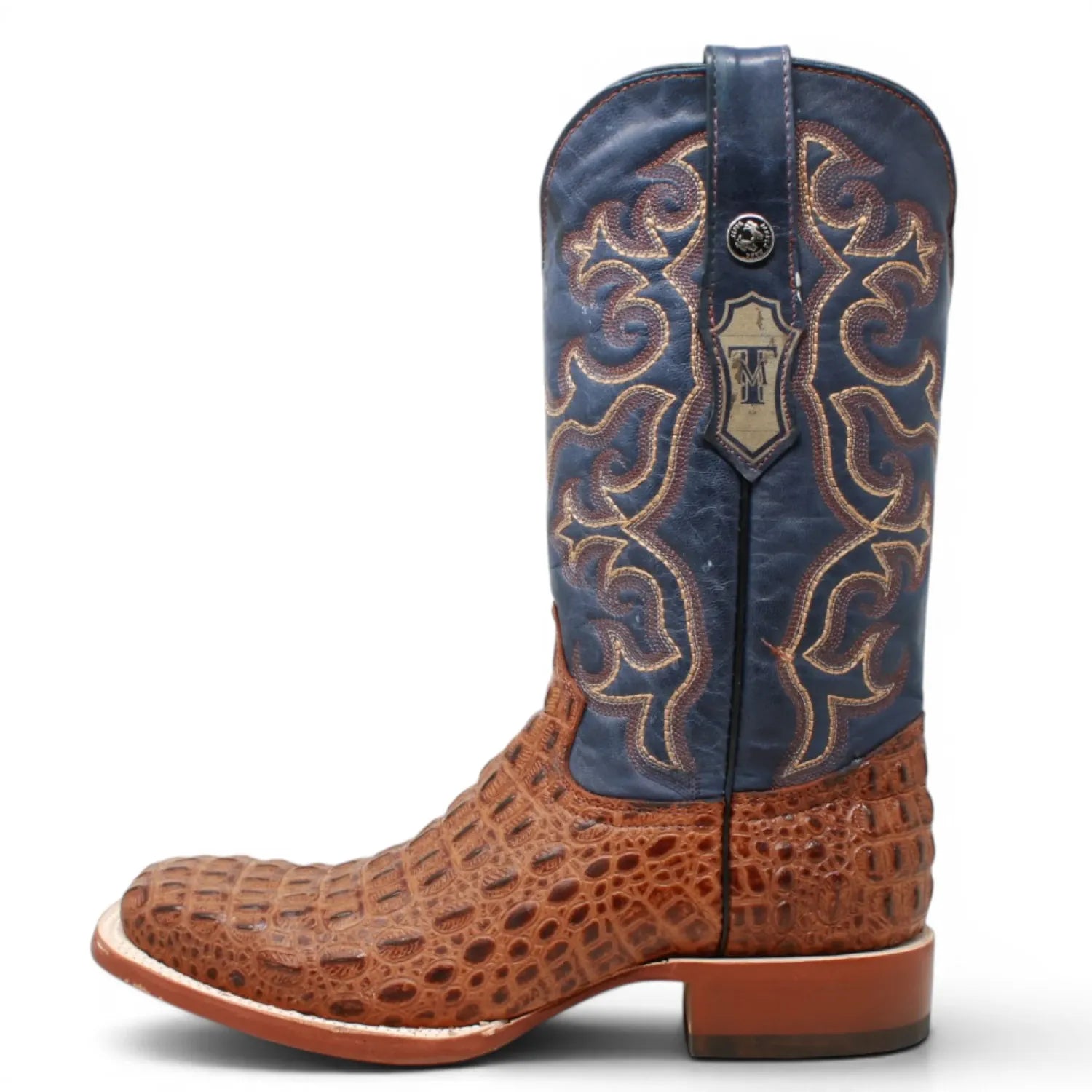 Tanner Mark Boots Boots Men's Caiman Hornback Print Square Toe Boots in Matte Cognac - Tanner Mark Boots