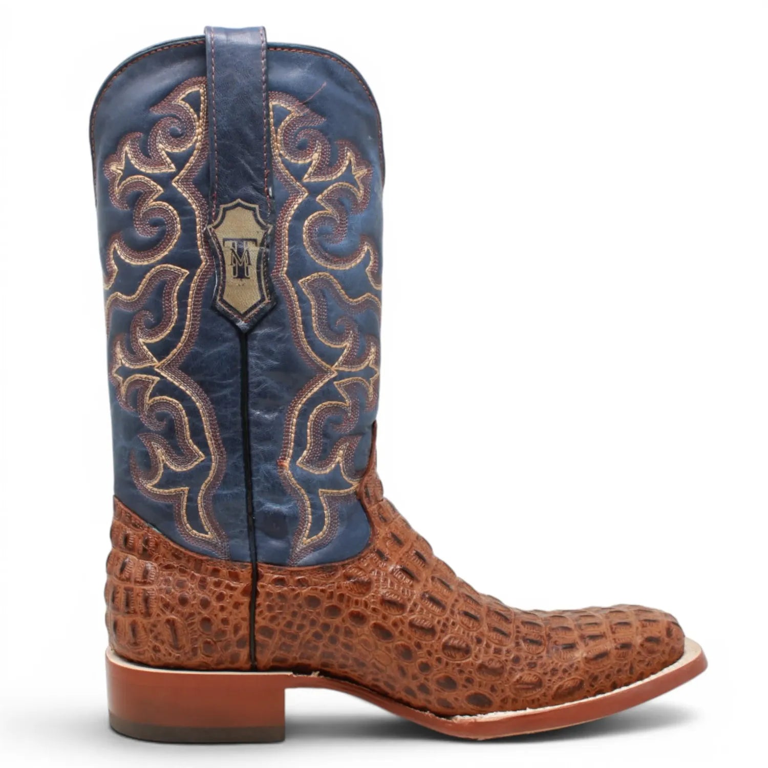 Tanner Mark Boots Boots Men's Caiman Hornback Print Square Toe Boots in Matte Cognac - Tanner Mark Boots