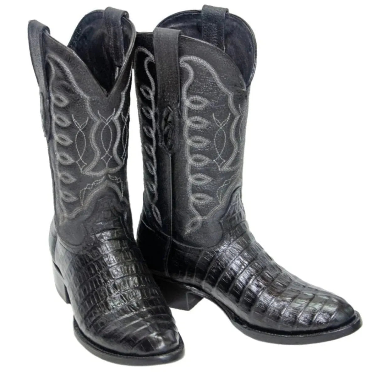 Tanner Mark Boots Boots Men's Caiman Tail Print Round Toe Boots in Black - El Reparo