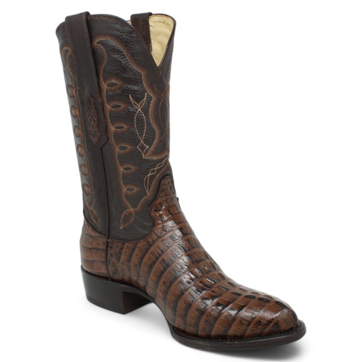 Tanner Mark Boots Boots Men's Caiman Tail Print Round Toe Boots in Brown - El Reparo