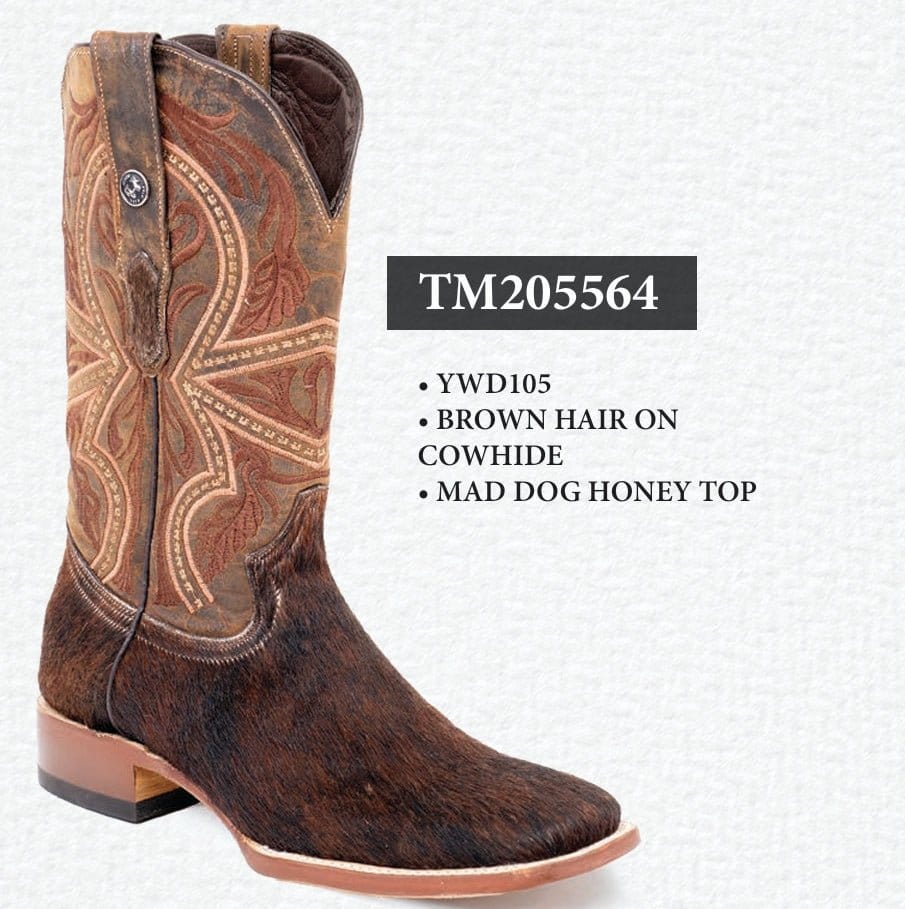 Tanner Mark Boots Boots Men's Genuine Hair and Cowhide Leather Wide Square Toe Boots in Brown - Tanner Mark Boots