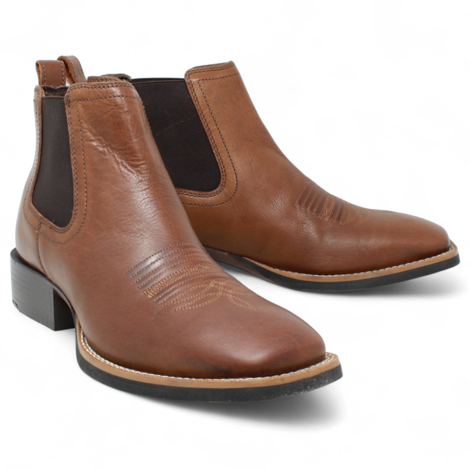Tanner Mark Boots Boots Men's Genuine Leather Square Toe Ankle Boots in Brown - Tanner Mark Boots
