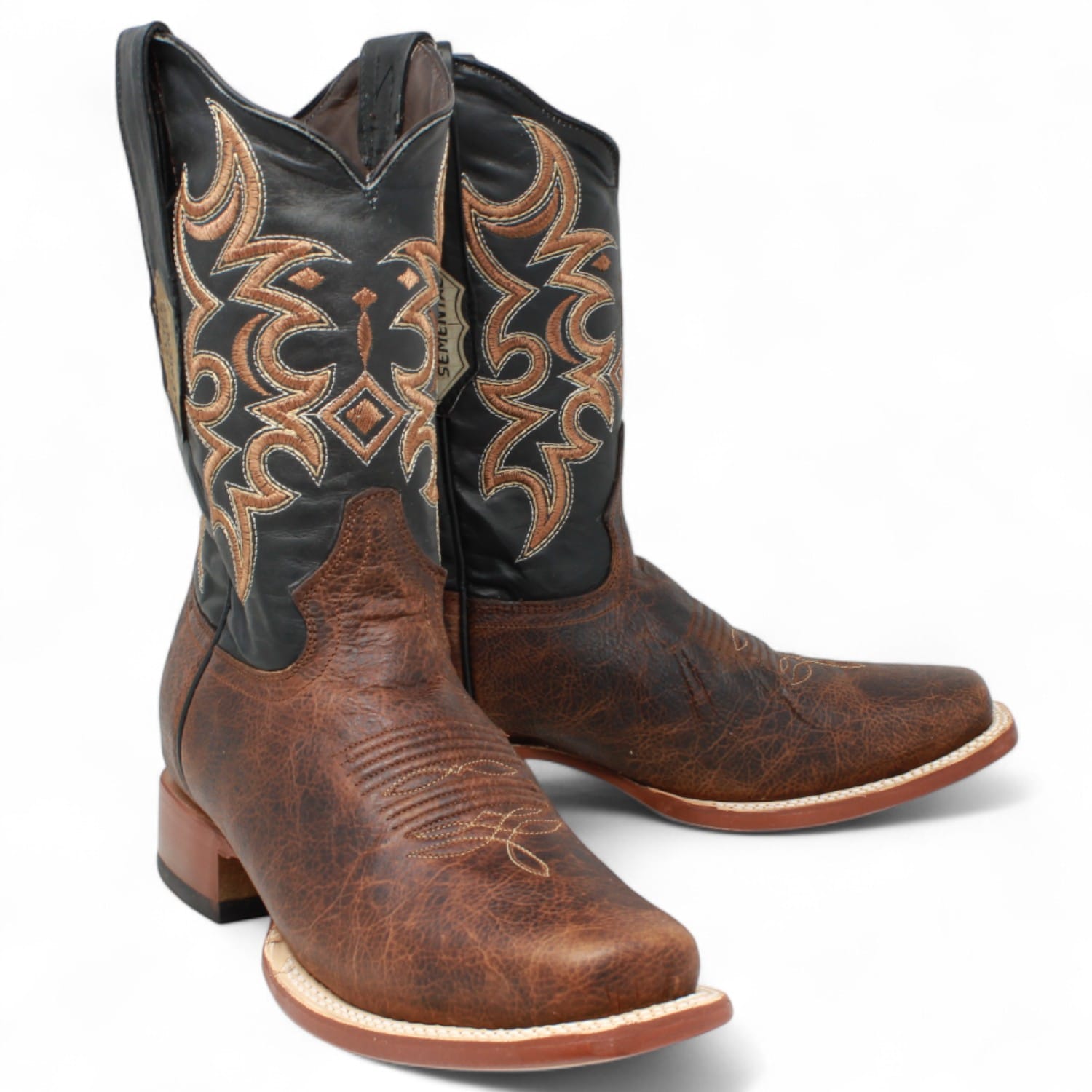 Tanner Mark Boots Boots Men's Genuine Leather Square Toe Boots in Brown - Rancho Semental