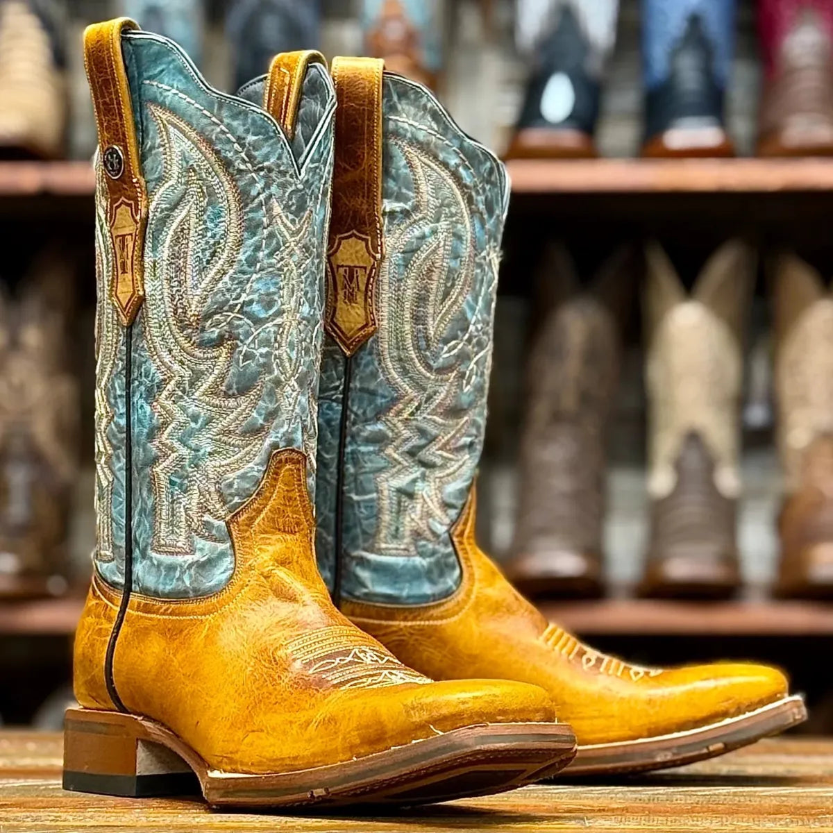 Tanner Mark Boots Boots Men's Genuine Leather Square Toe Boots in Damiana Orange - Tanner Mark Boots