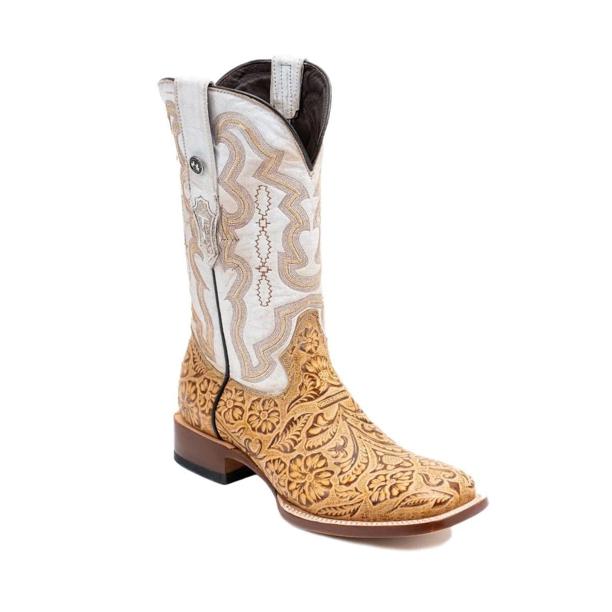 Tanner Mark Boots Boots Men's Genuine Leon Hand Tooled Leather Wide Square Toe Boots in Oryx - Tanner Mark Boots