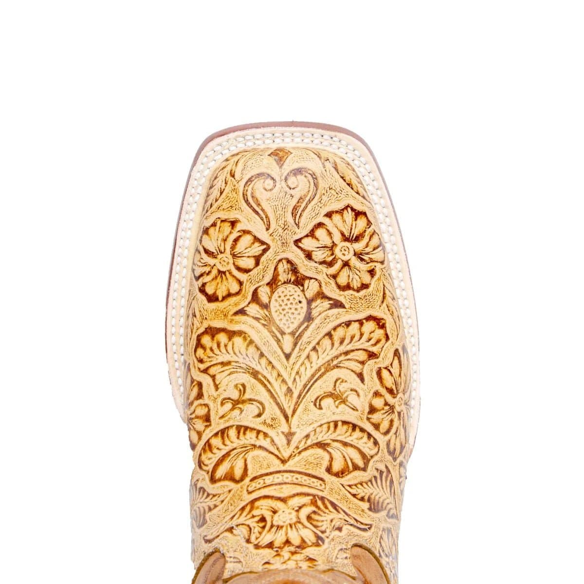 Tanner Mark Boots Boots Men's Genuine Leon Hand Tooled Leather Wide Square Toe Boots in Oryx - Tanner Mark Boots