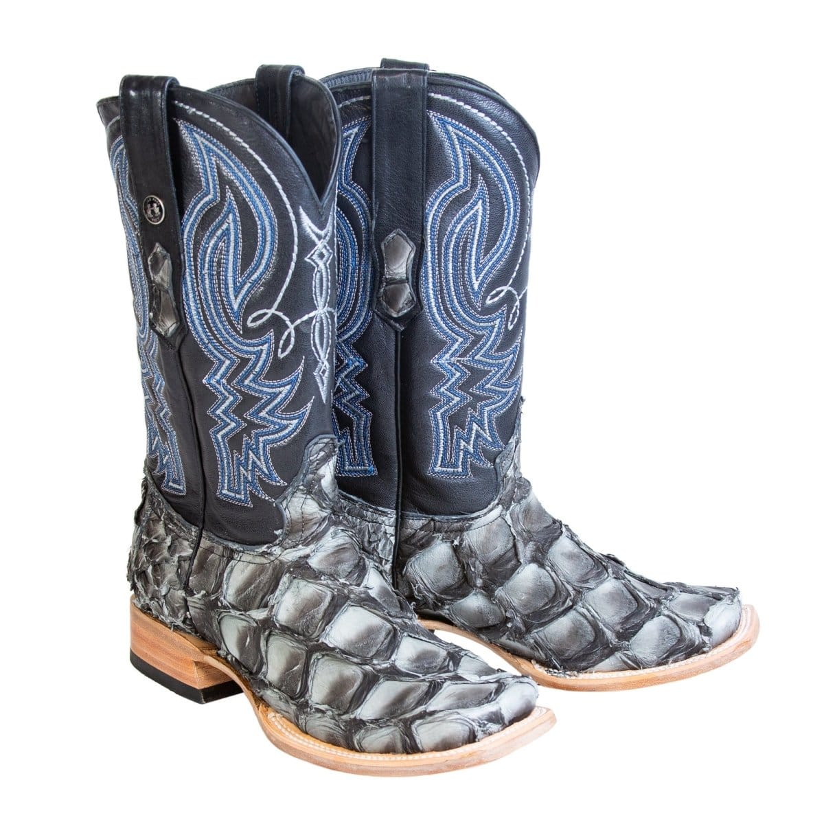 Tanner Mark Boots Boots Men's Genuine Piraruccu Wide Square Toe Boots in Blue - Tanner Mark Boots