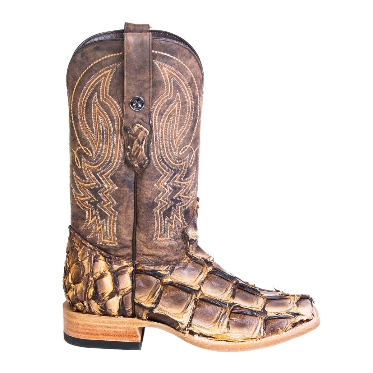 Tanner Mark Boots Boots Men's Genuine Piraruccu Wide Square Toe Boots in Mustang Brown - Tanner Mark Boots