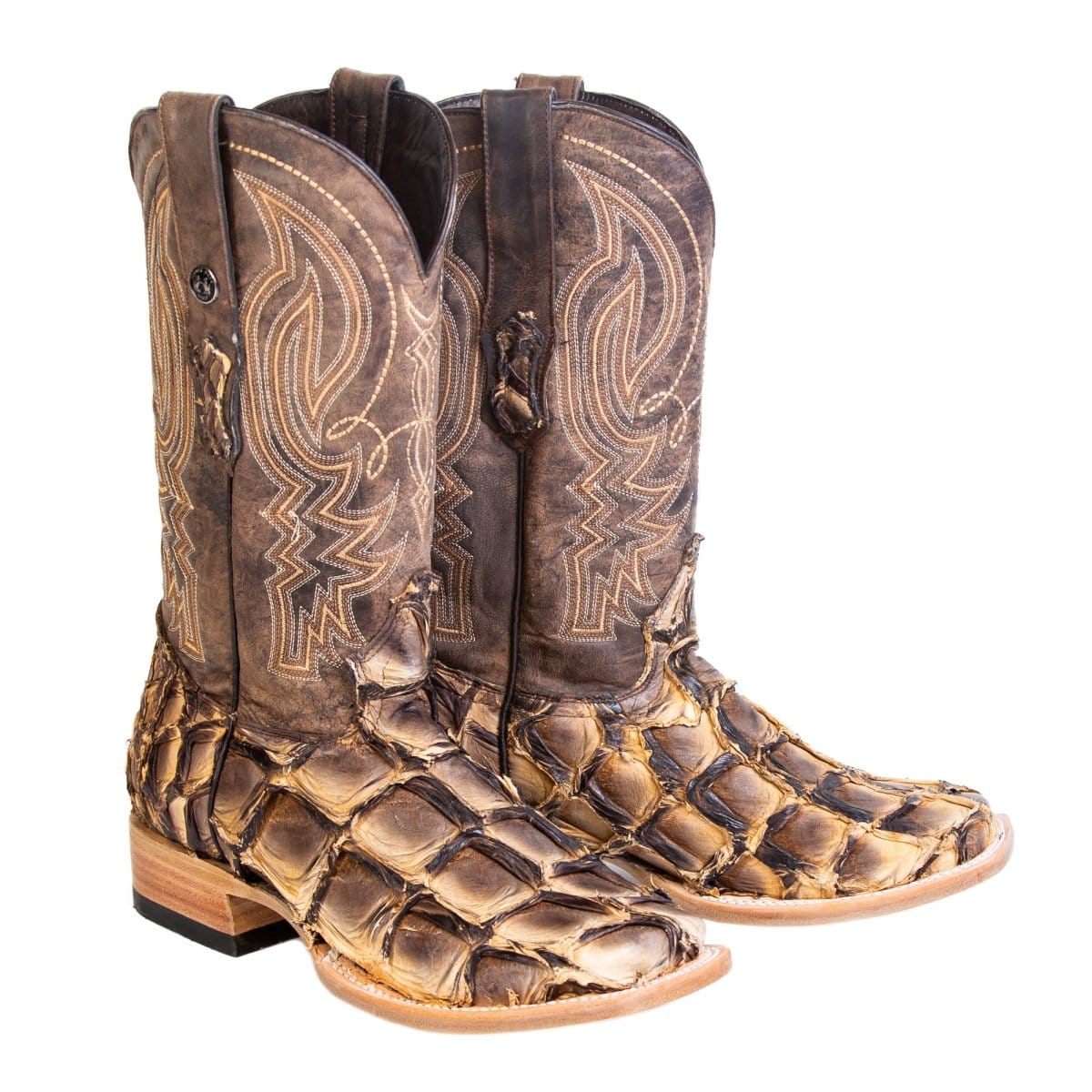 Tanner Mark Boots Boots Men's Genuine Piraruccu Wide Square Toe Boots in Mustang Brown - Tanner Mark Boots