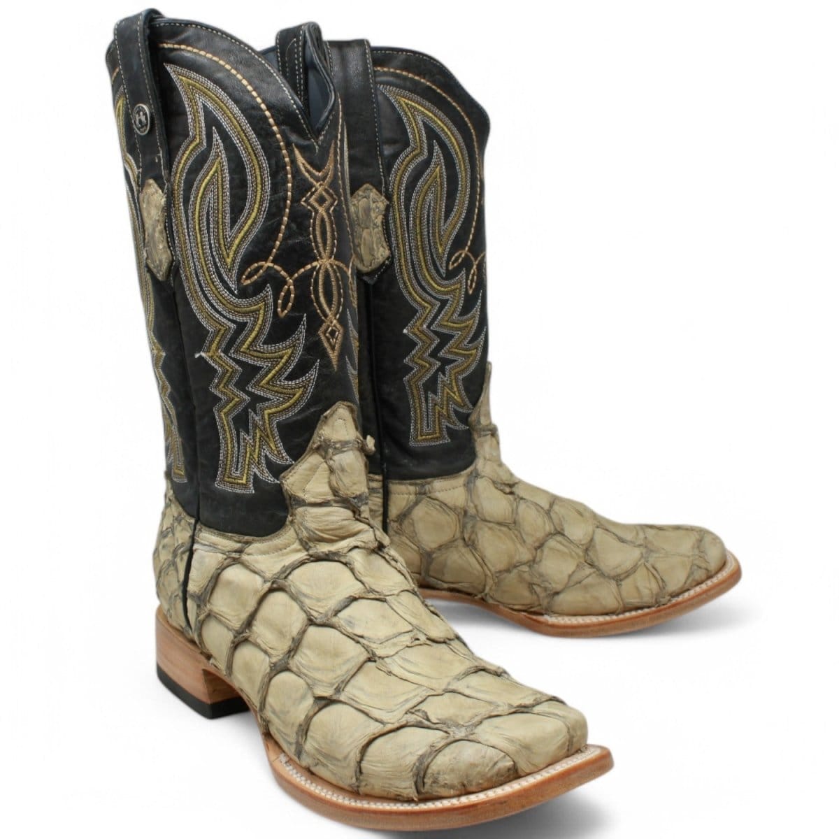 Tanner Mark Boots Boots Men's Genuine Piraruccu Wide Square Toe Boots in Sand - Tanner Mark Boots