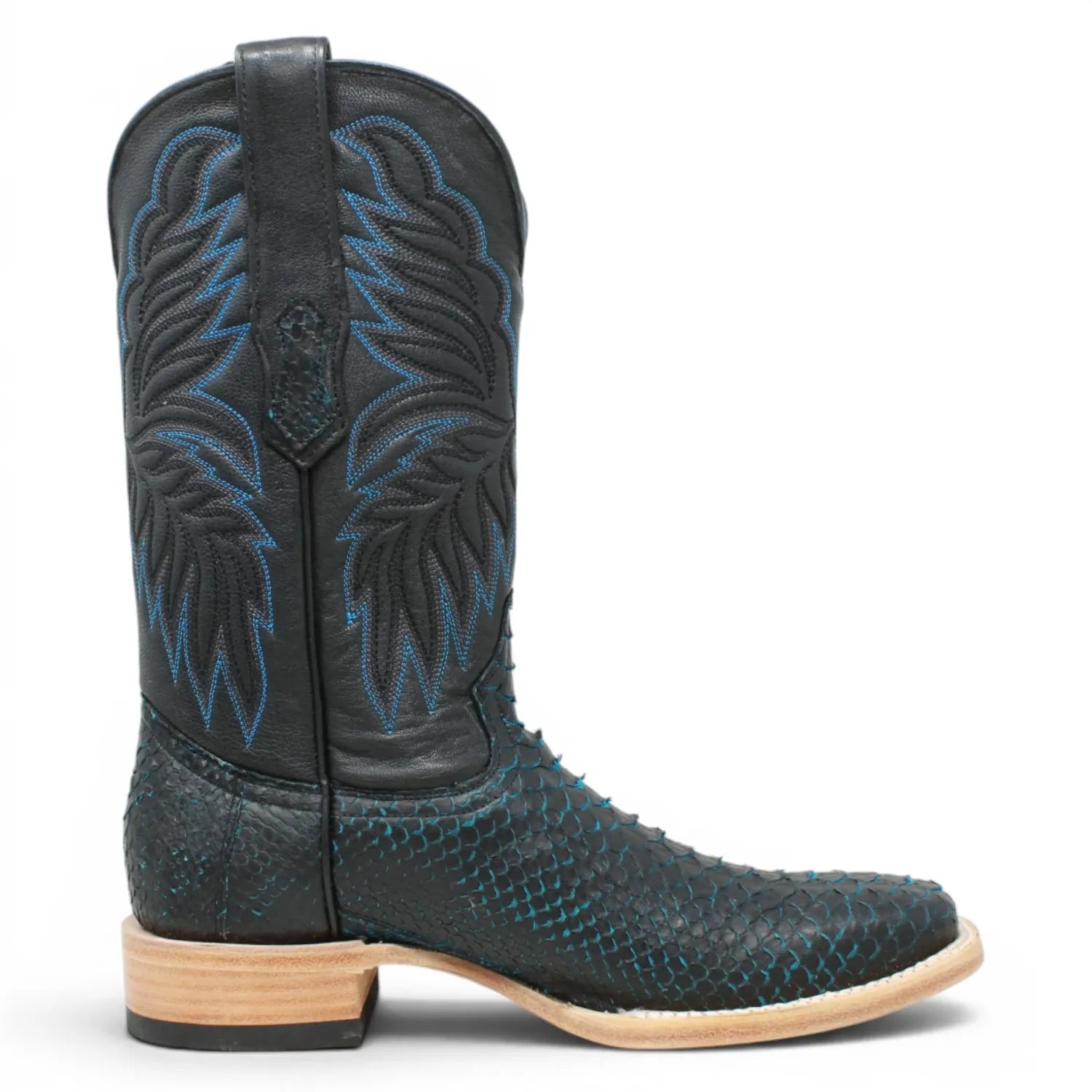 Tanner Mark Boots Boots Men's Genuine Python Square Toe Boots in Blue with Black - Tanner Mark Boots