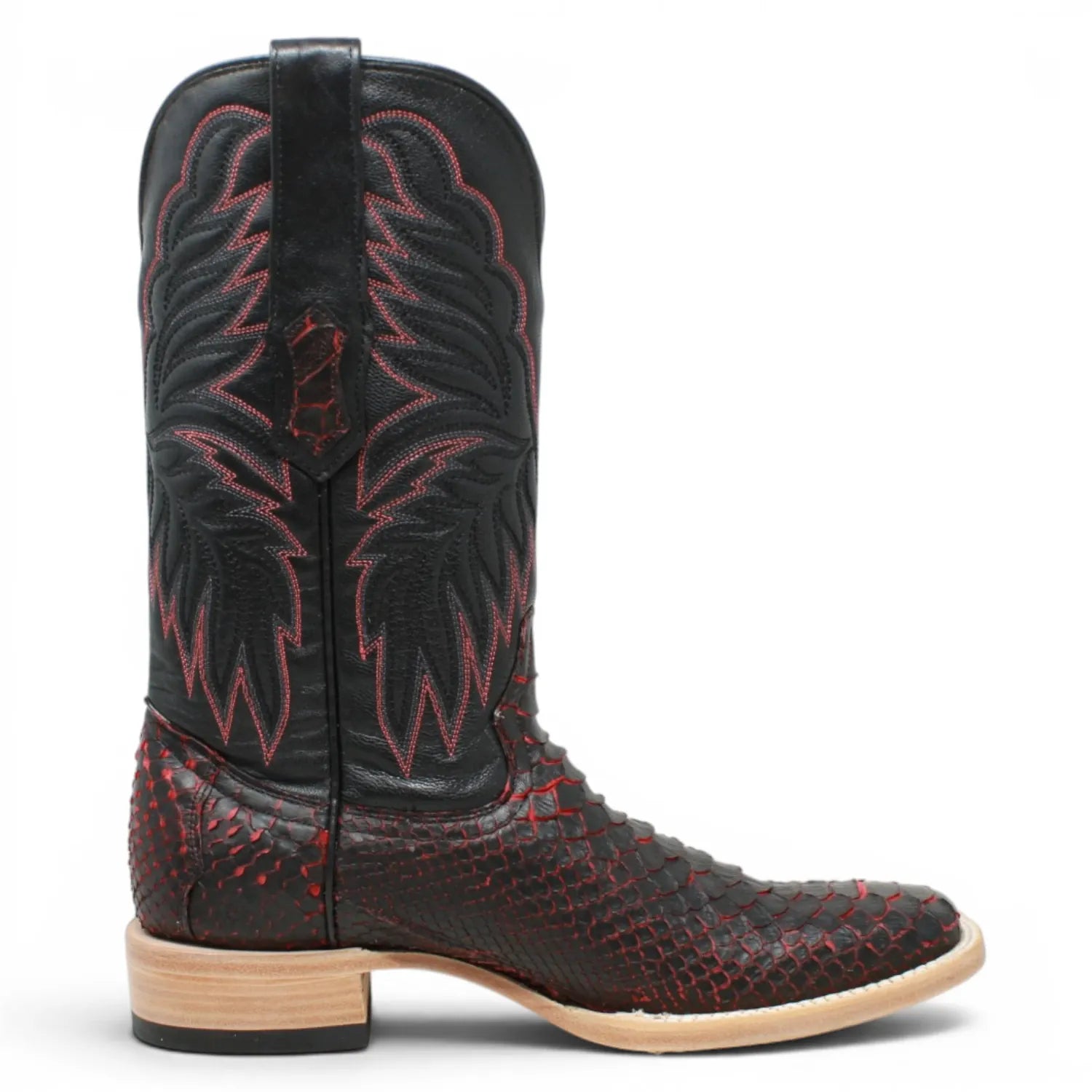 Tanner Mark Boots Boots Men's Genuine Python Square Toe Boots in Red with Black - Tanner Mark Boots