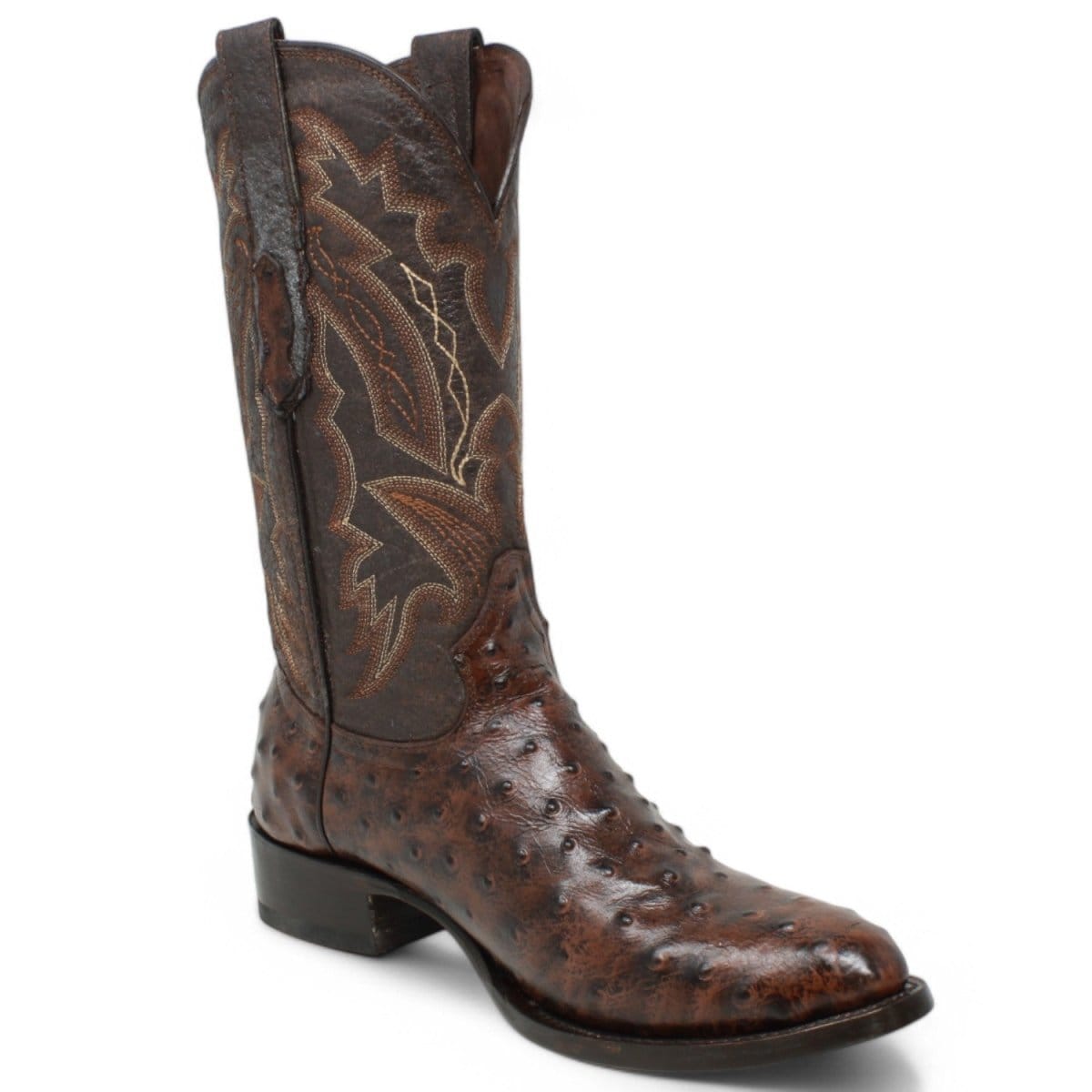 Tanner Mark Boots Boots Men's Ostrich Print Round Toe Boots in Brown - El Reparo