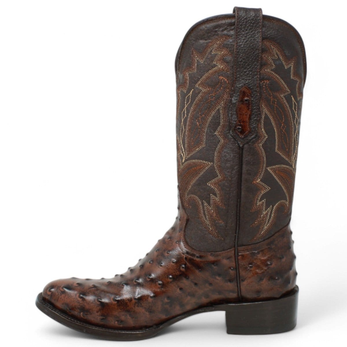 Tanner Mark Boots Boots Men's Ostrich Print Round Toe Boots in Brown - El Reparo