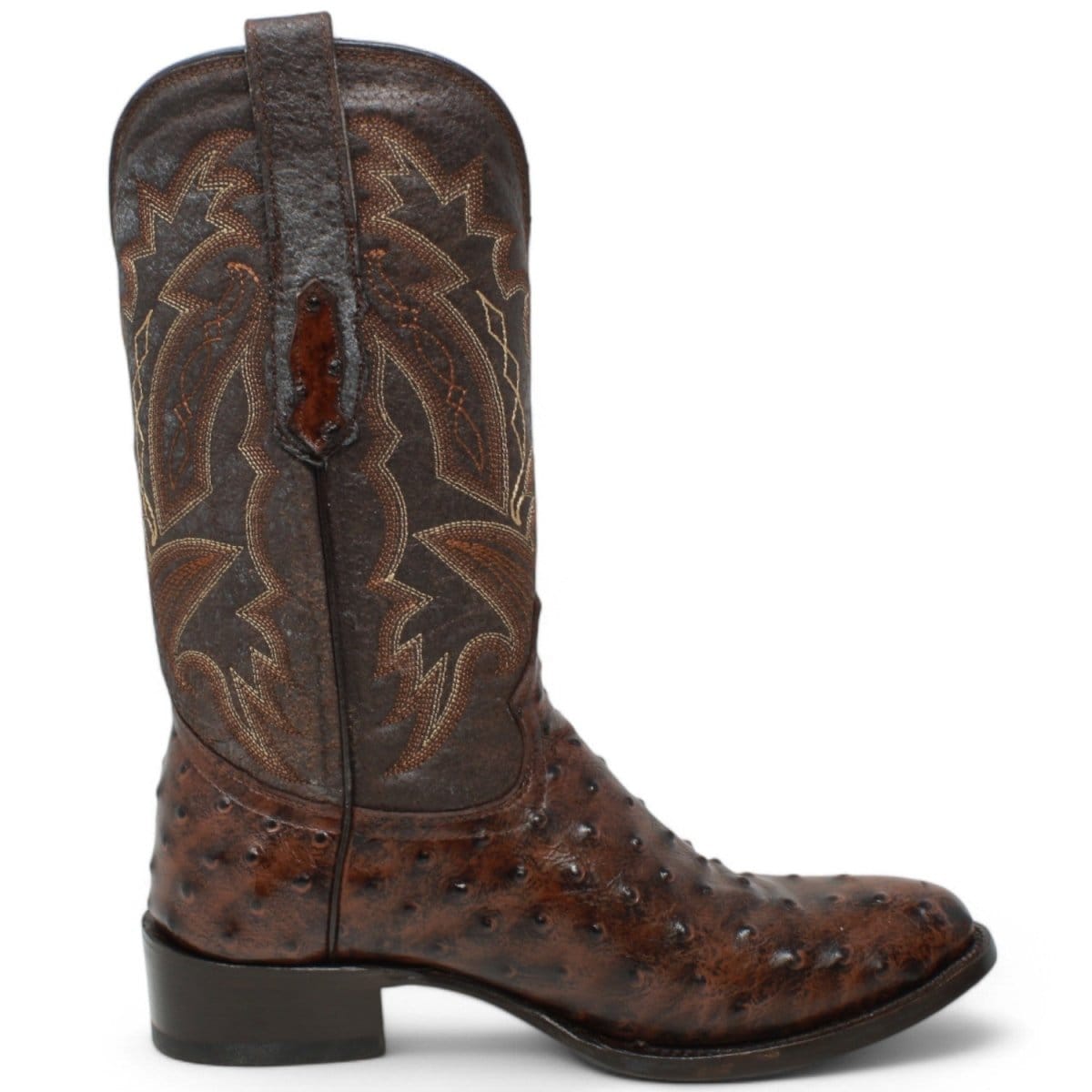 Tanner Mark Boots Boots Men's Ostrich Print Round Toe Boots in Brown - El Reparo
