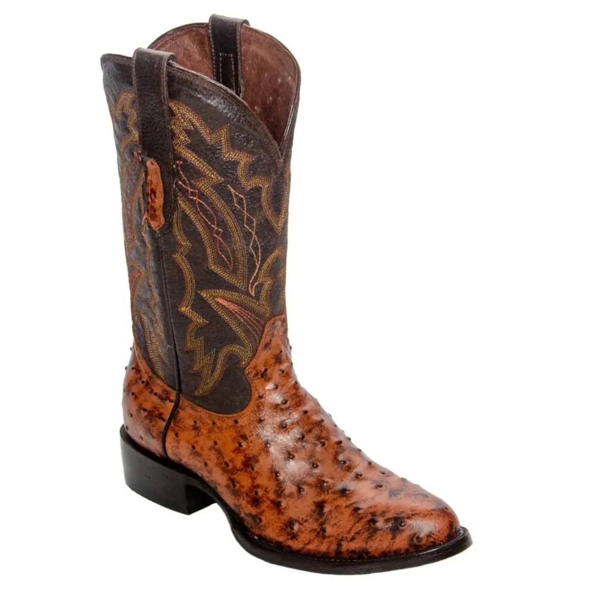 Tanner Mark Boots Boots Men's Ostrich Print Round Toe Boots in Cognac - El Reparo
