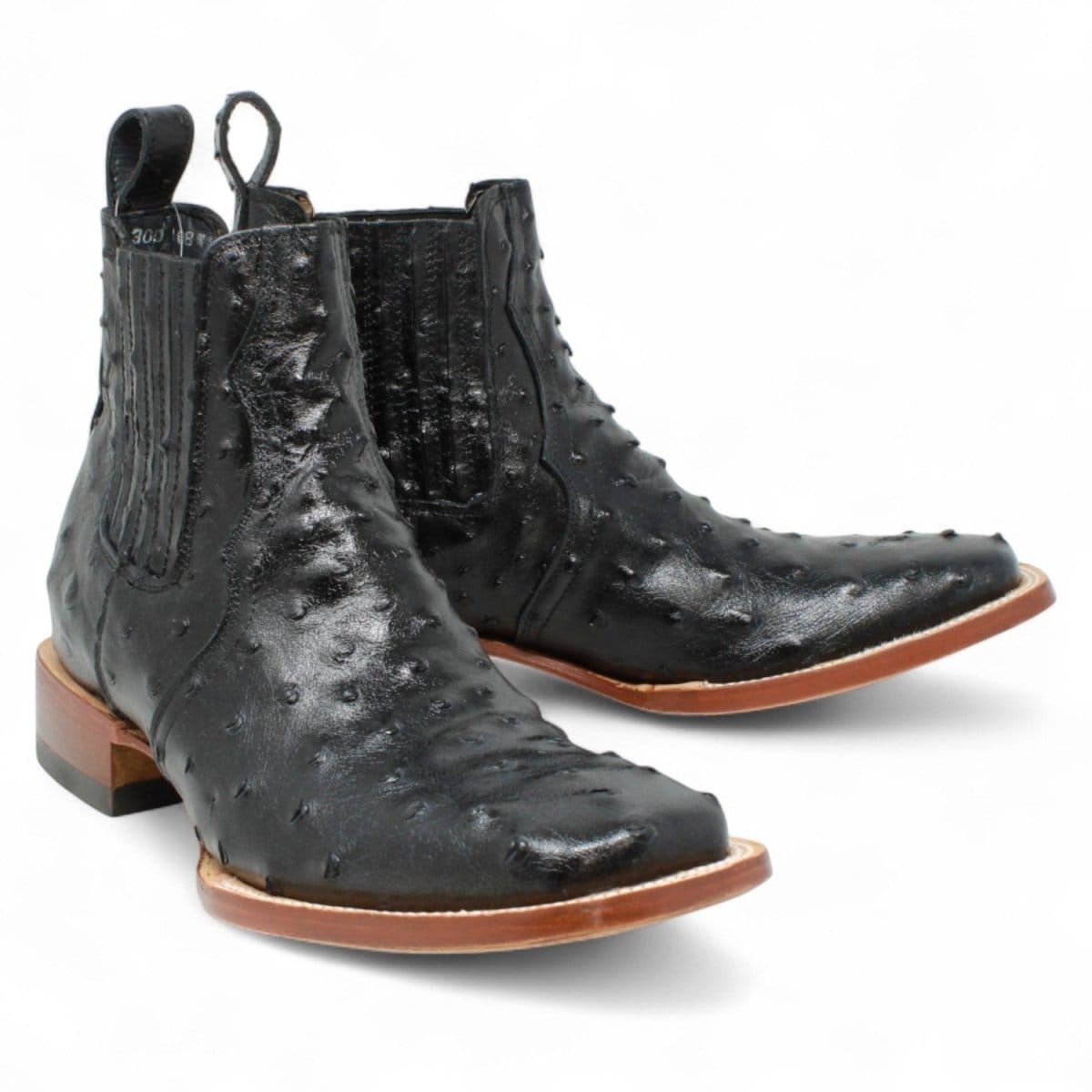 Tanner Mark Boots Boots Men's Ostrich Print Square Toe Ankle Boots in Black - Tanner Mark Boots