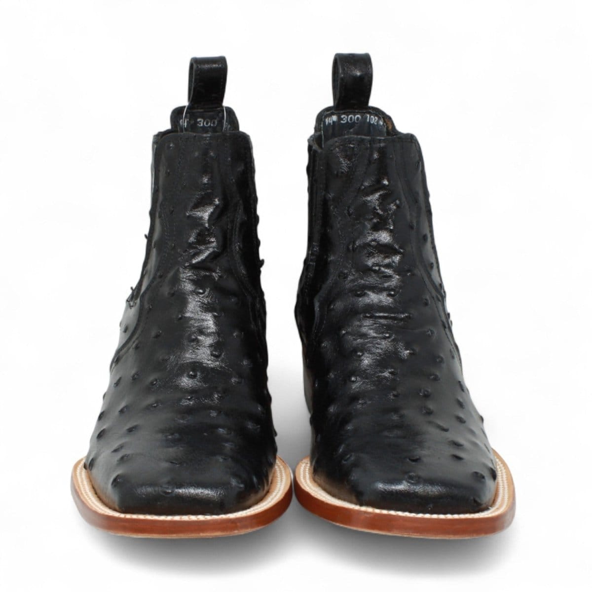 Tanner Mark Boots Boots Men's Ostrich Print Square Toe Ankle Boots in Black - Tanner Mark Boots