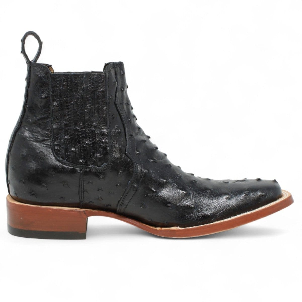 Tanner Mark Boots Boots Men's Ostrich Print Square Toe Ankle Boots in Black - Tanner Mark Boots
