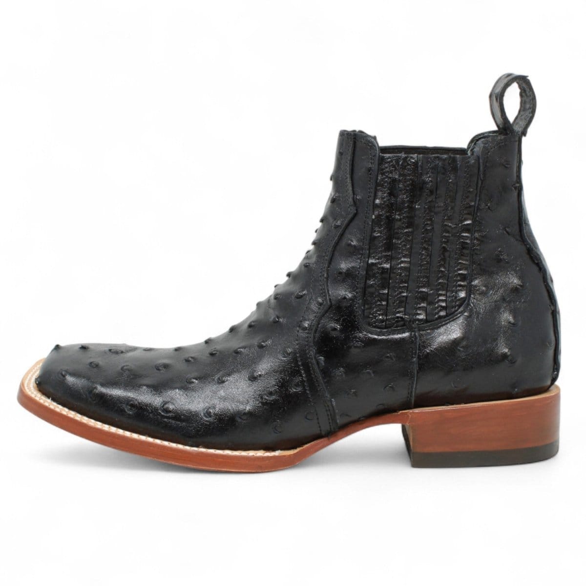 Tanner Mark Boots Boots Men's Ostrich Print Square Toe Ankle Boots in Black - Tanner Mark Boots