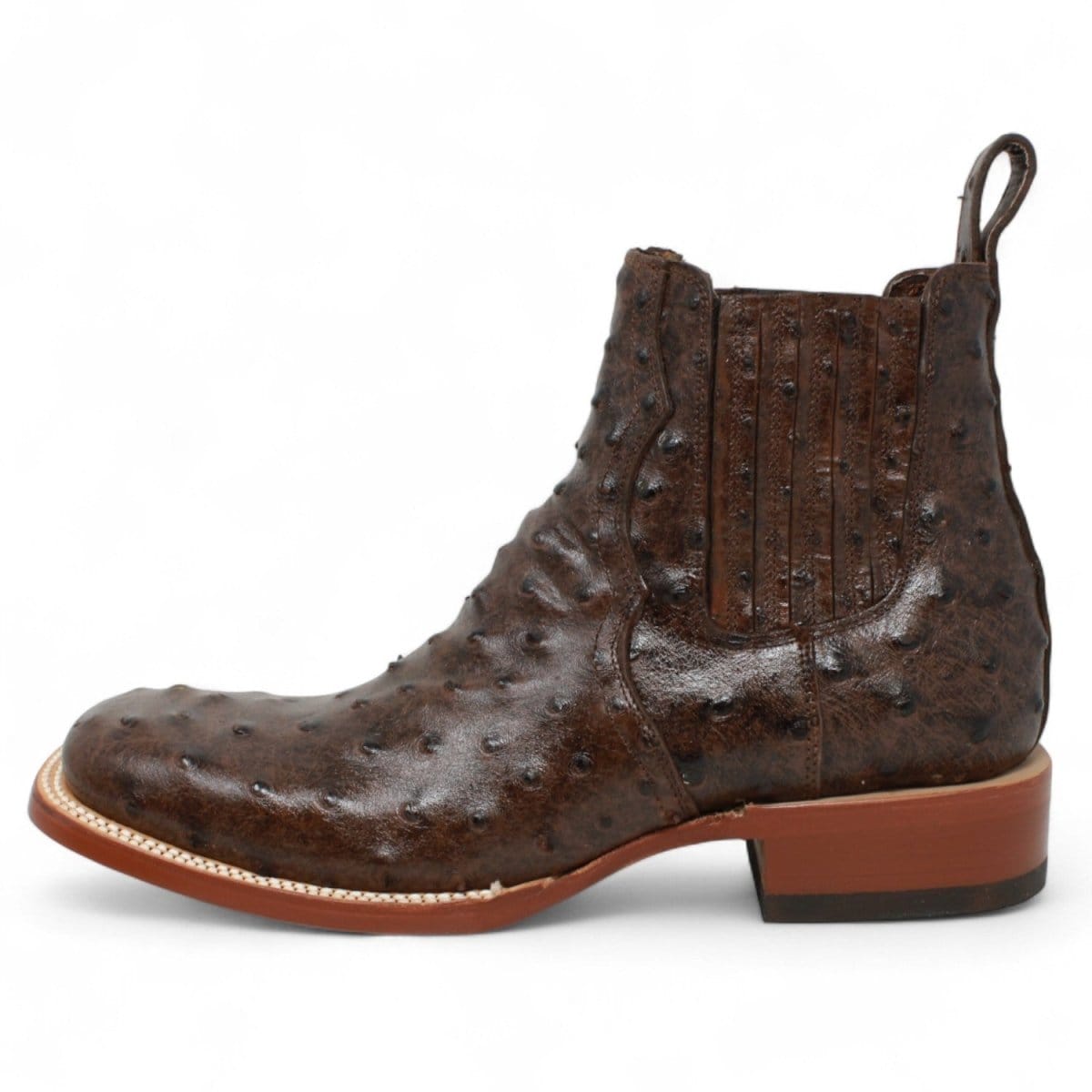 Tanner Mark Boots Boots Men's Ostrich Print Square Toe Ankle Boots in Brown - Tanner Mark Boots