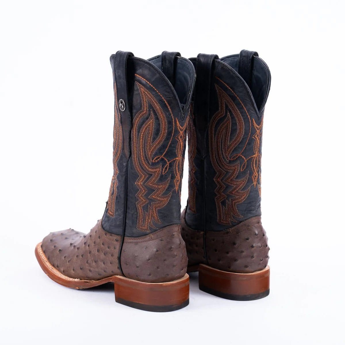 Tanner Mark Boots Boots Men's Ostrich Print Square Toe Boots in Brown - Tanner Mark Boots