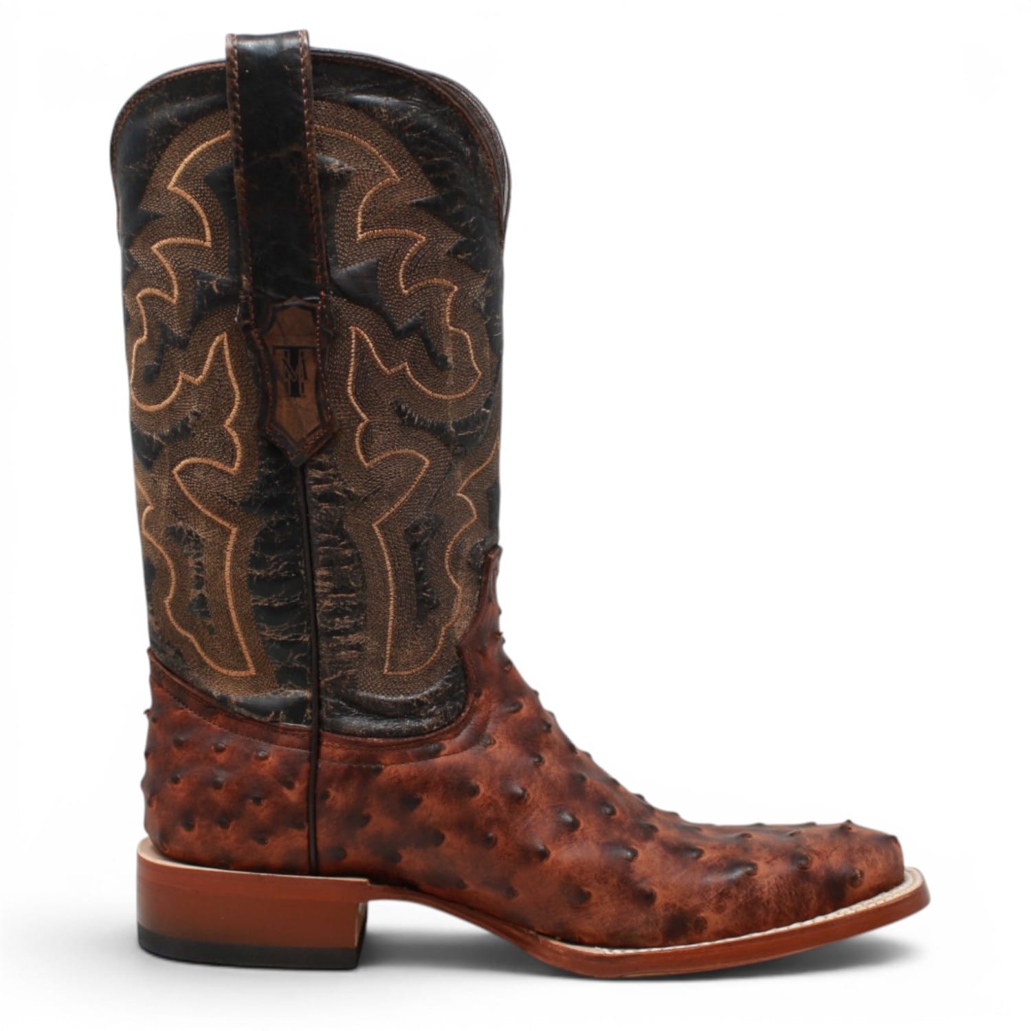 Tanner Mark Boots Boots Men's Ostrich Print Square Toe Boots in Dark Shedron - Tanner Mark Boots