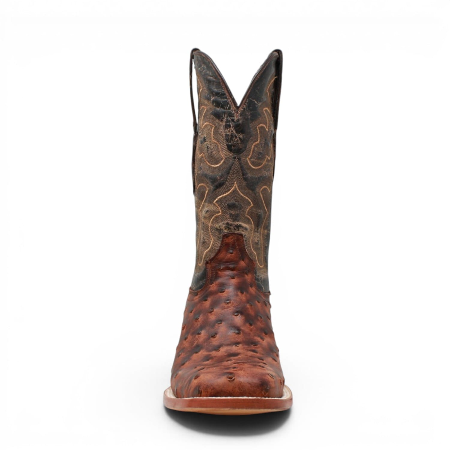 Tanner Mark Boots Boots Men's Ostrich Print Square Toe Boots in Dark Shedron - Tanner Mark Boots