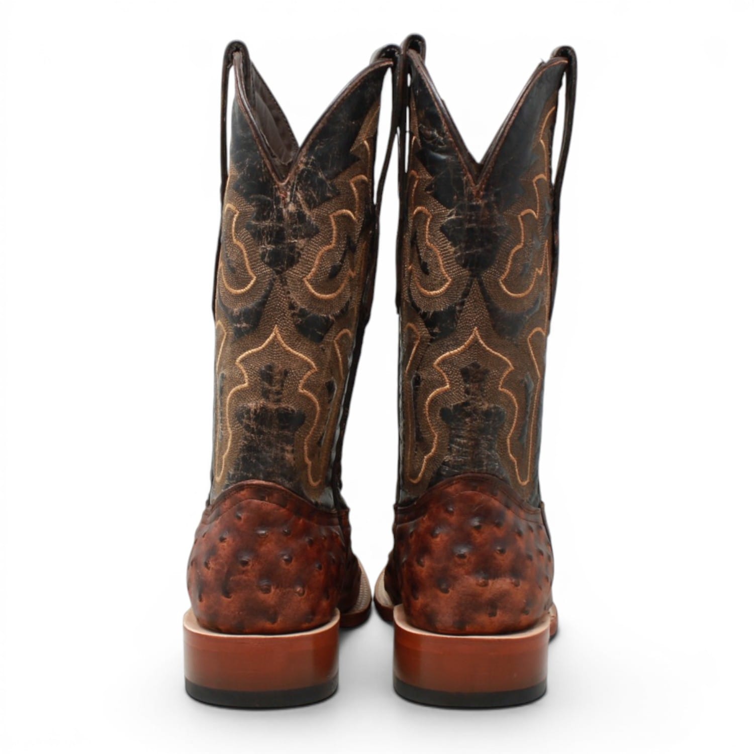 Tanner Mark Boots Boots Men's Ostrich Print Square Toe Boots in Dark Shedron - Tanner Mark Boots