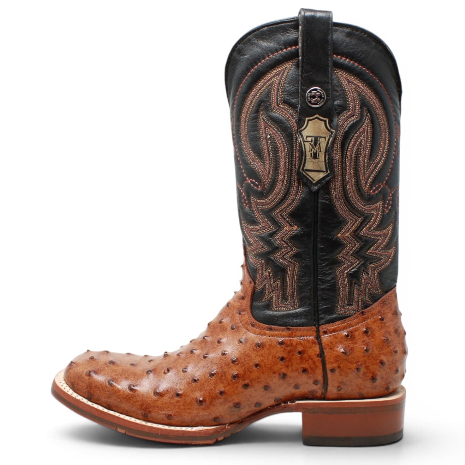 Tanner Mark Boots Boots Men's Ostrich Print Square Toe Boots in Rustic Cognac - Tanner Mark Boots