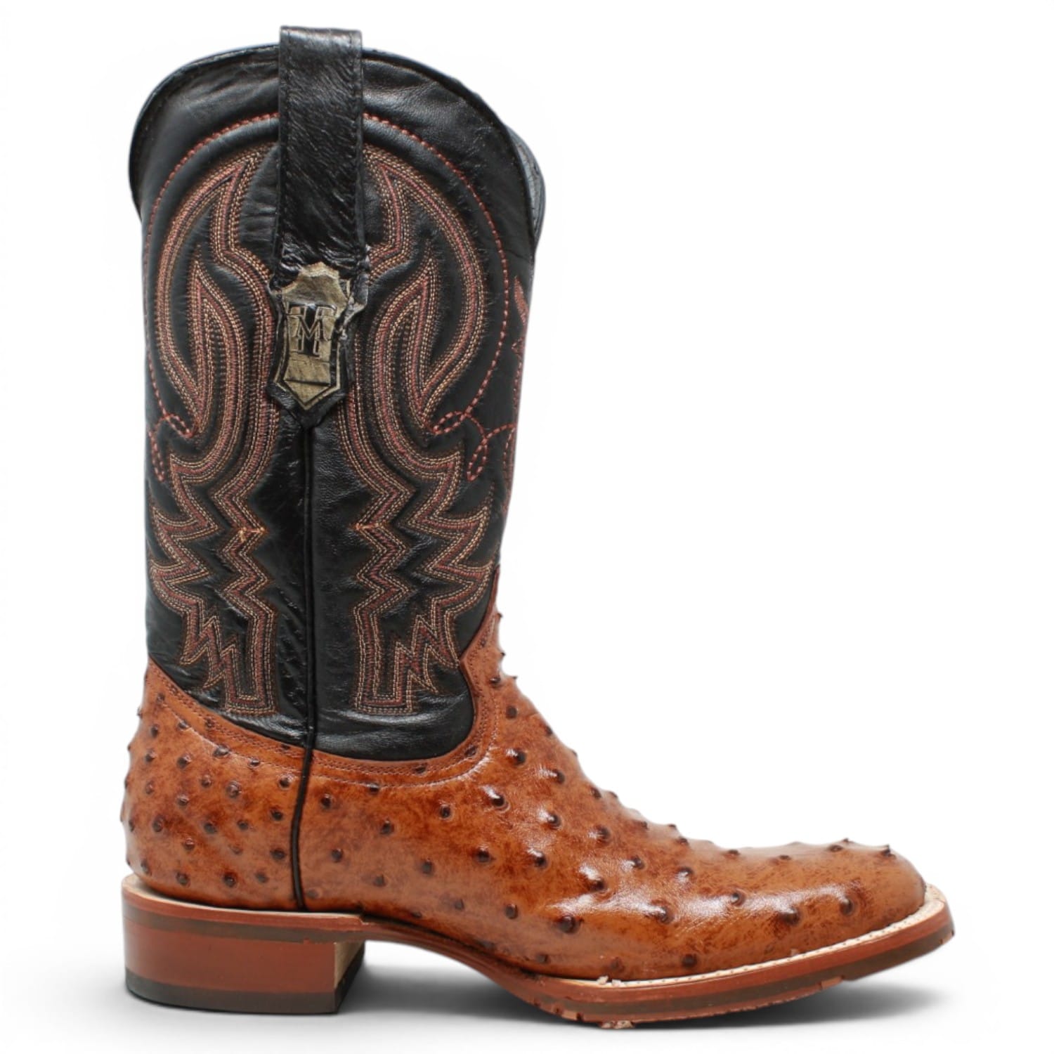 Tanner Mark Boots Boots Men's Ostrich Print Square Toe Boots in Rustic Cognac - Tanner Mark Boots
