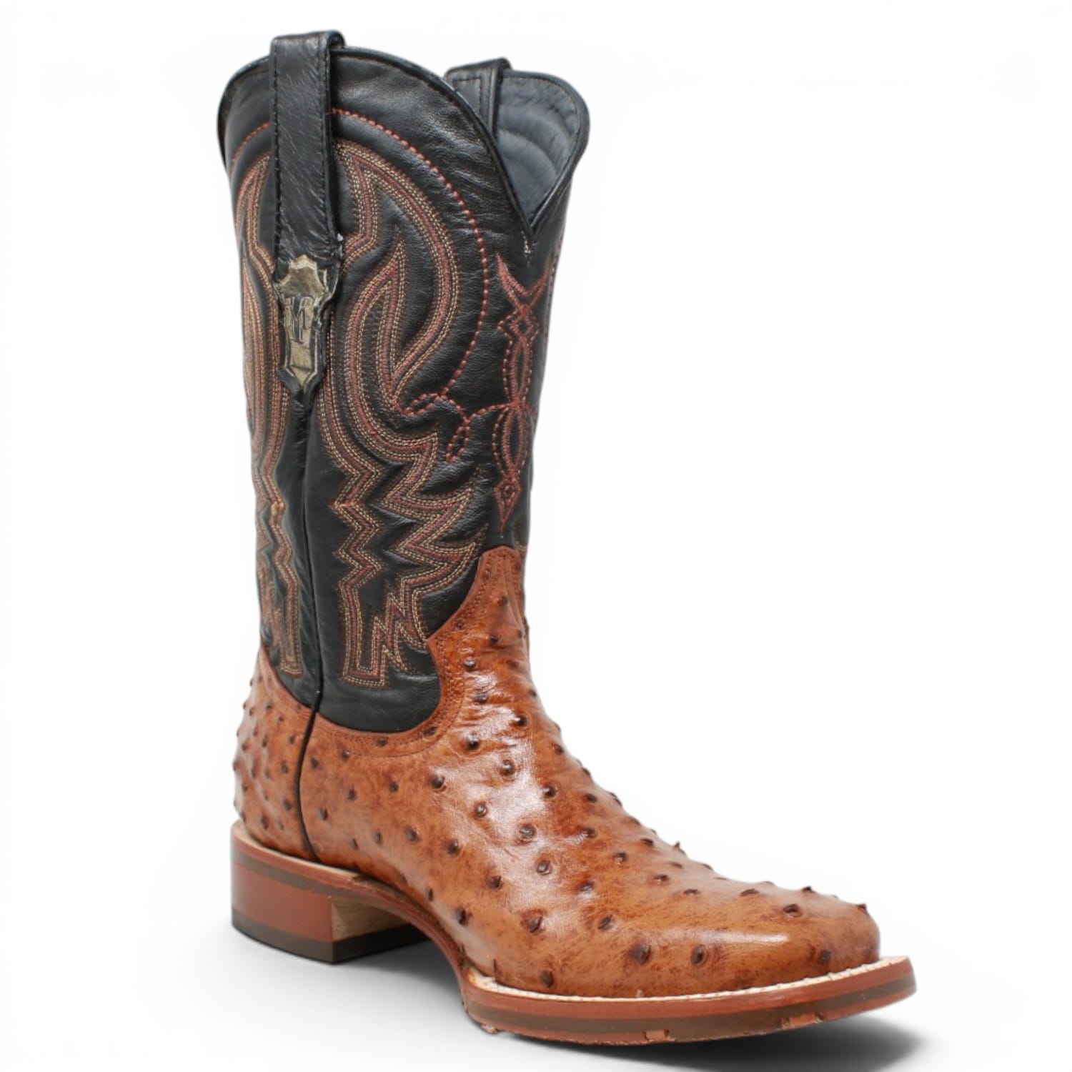 Tanner Mark Boots Boots Men's Ostrich Print Square Toe Boots in Rustic Cognac - Tanner Mark Boots