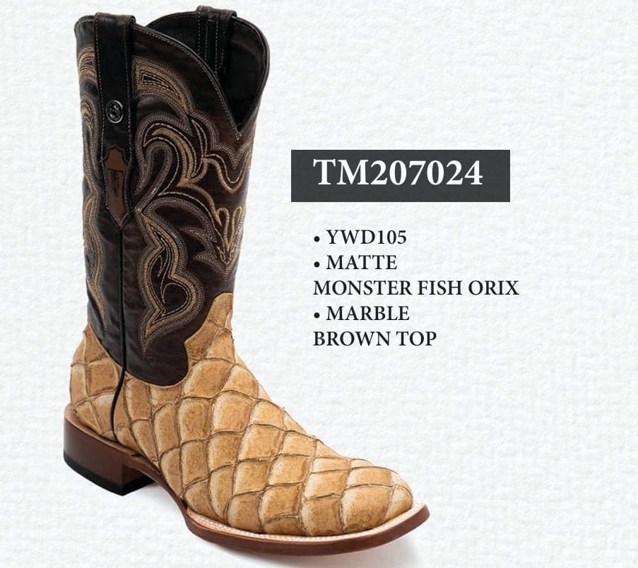 Tanner Mark Boots Boots Men's Piraruccu Print Wide Square Toe Boots in Oryx - Tanner Mark Boots