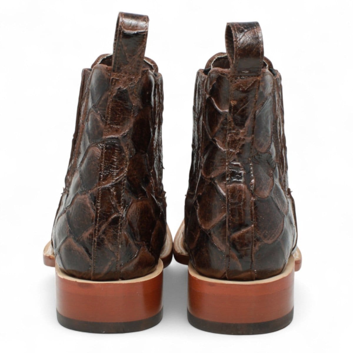 Tanner Mark Boots Boots Men's Pirarucu Print Square Toe Ankle Boots in Brown - Tanner Mark Boots