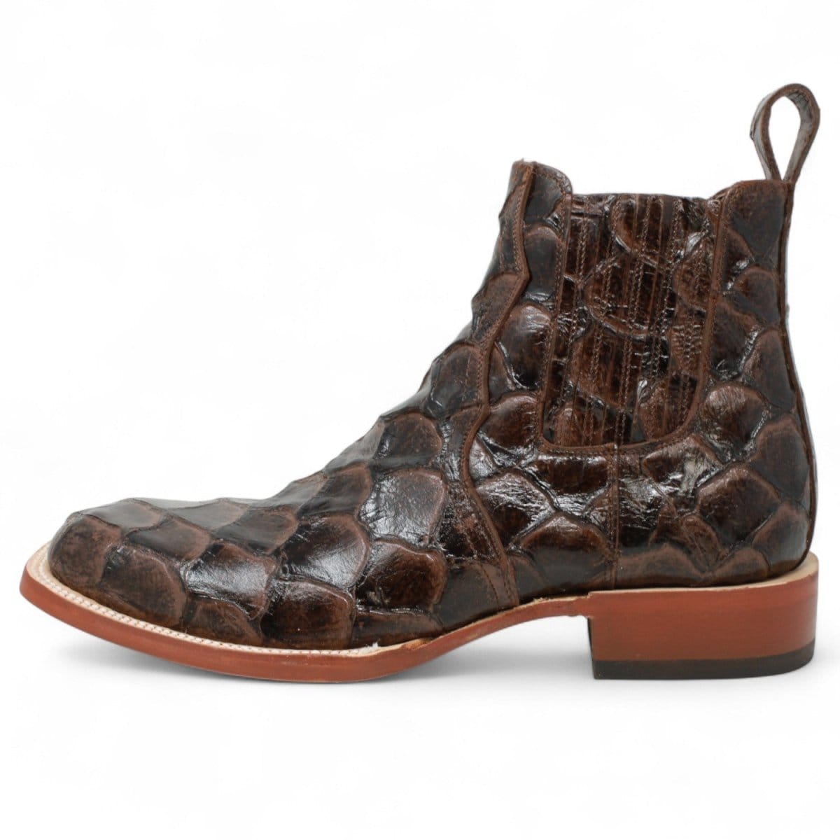 Tanner Mark Boots Boots Men's Pirarucu Print Square Toe Ankle Boots in Brown - Tanner Mark Boots