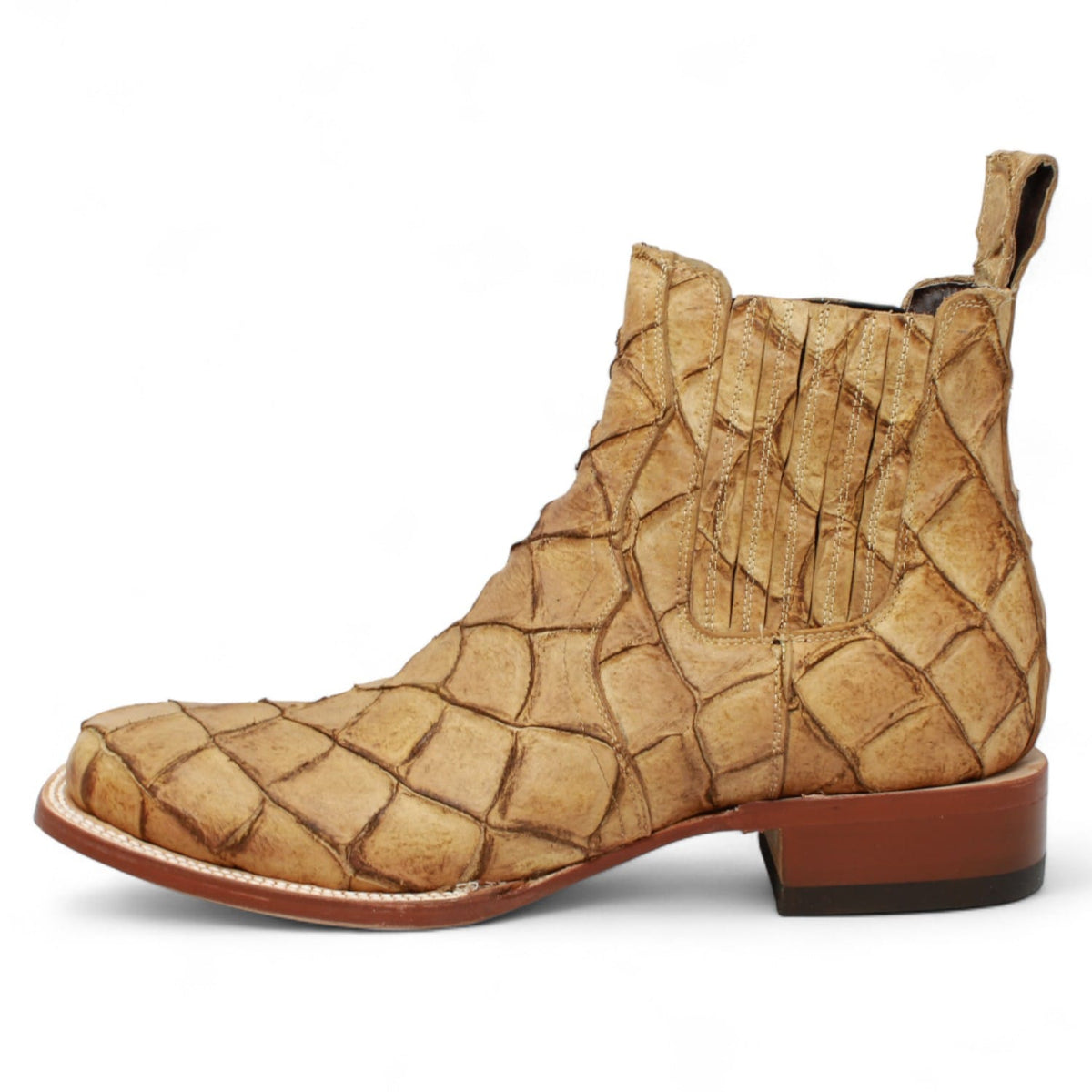 Tanner Mark Boots Boots Men's Pirarucu Print Square Toe Ankle Boots in Sand - Tanner Mark Boots