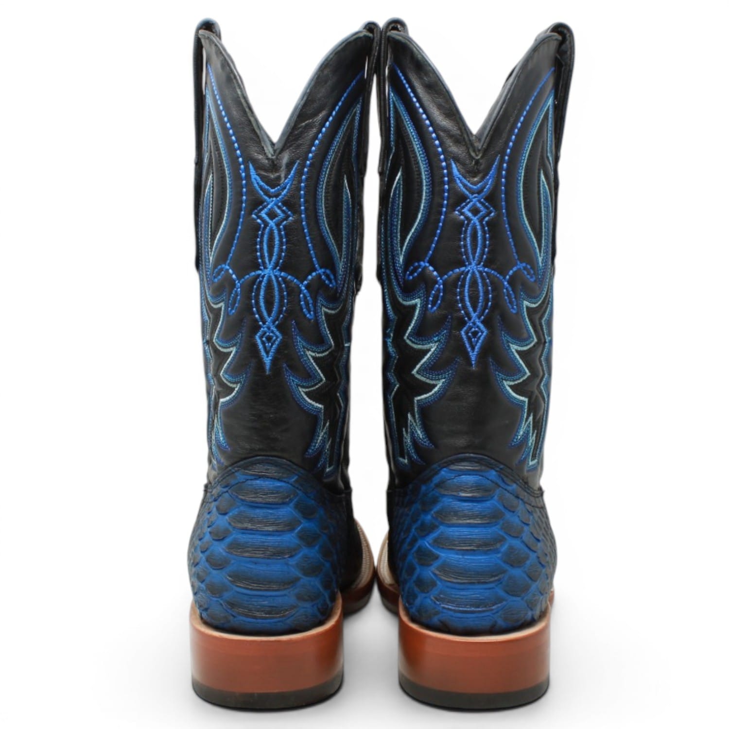 Tanner Mark Boots Boots Men's Python Print Square Toe Boots in Black and Blue - Tanner Mark Boots
