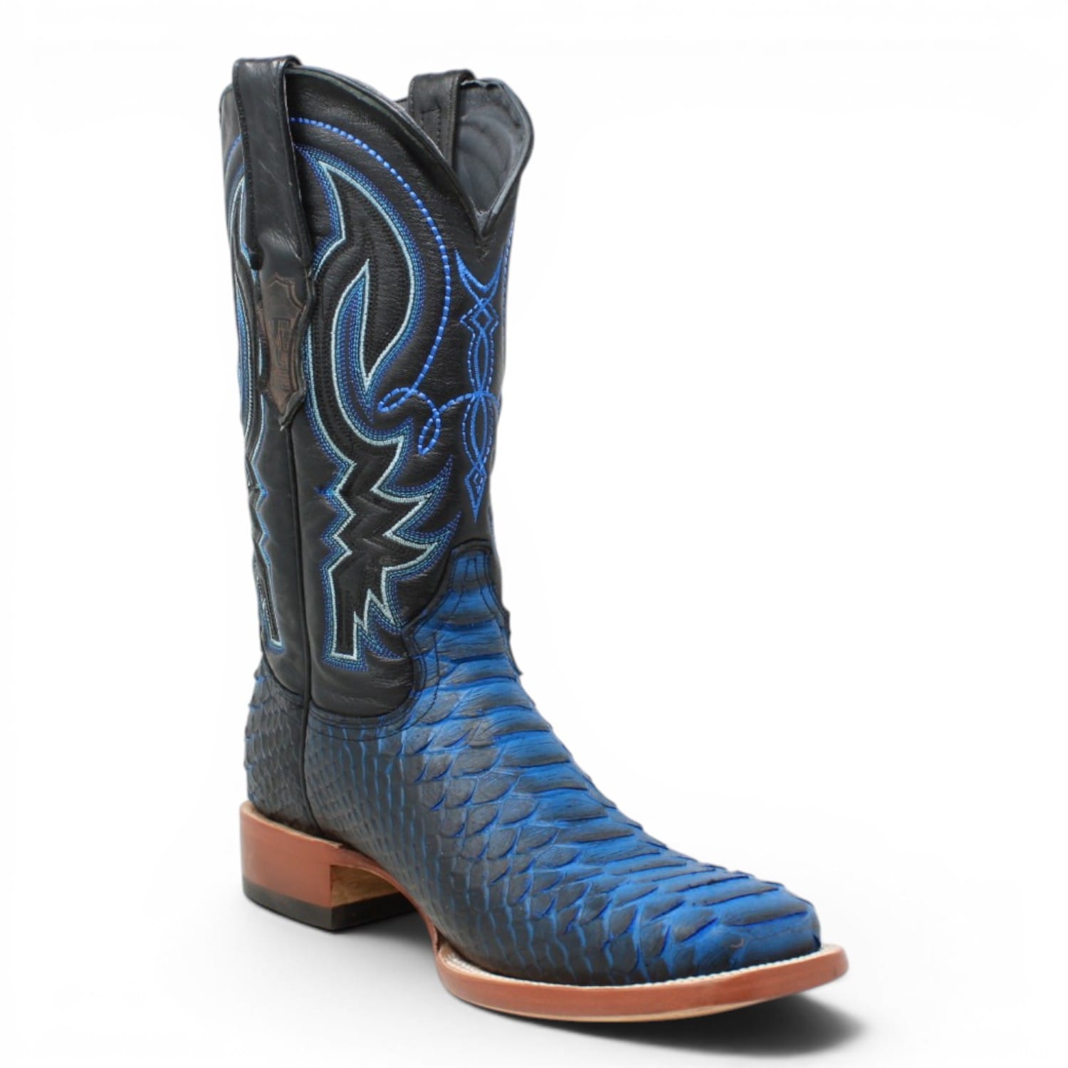 Tanner Mark Boots Boots Men's Python Print Square Toe Boots in Black and Blue - Tanner Mark Boots