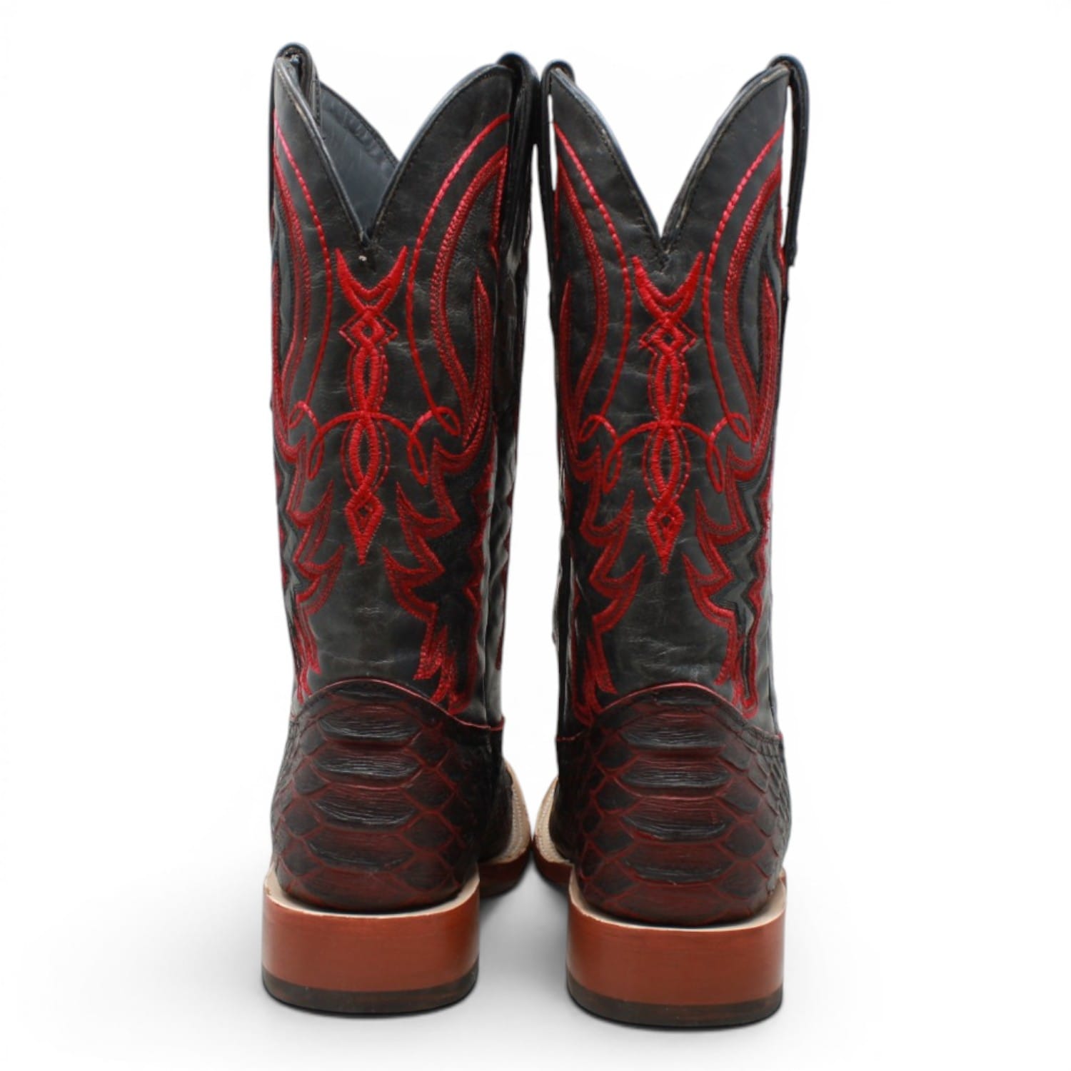 Tanner Mark Boots Boots Men's Python Print Square Toe Boots in Black and Red - Tanner Mark Boots