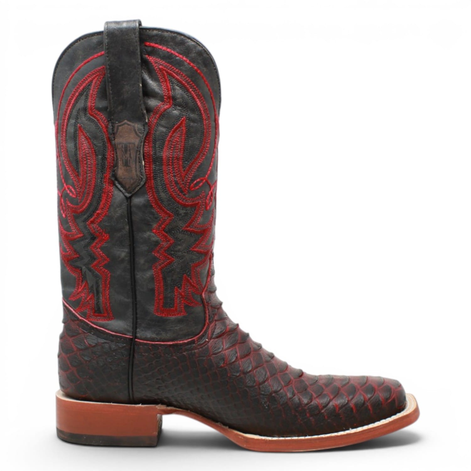 Tanner Mark Boots Boots Men's Python Print Square Toe Boots in Black and Red - Tanner Mark Boots