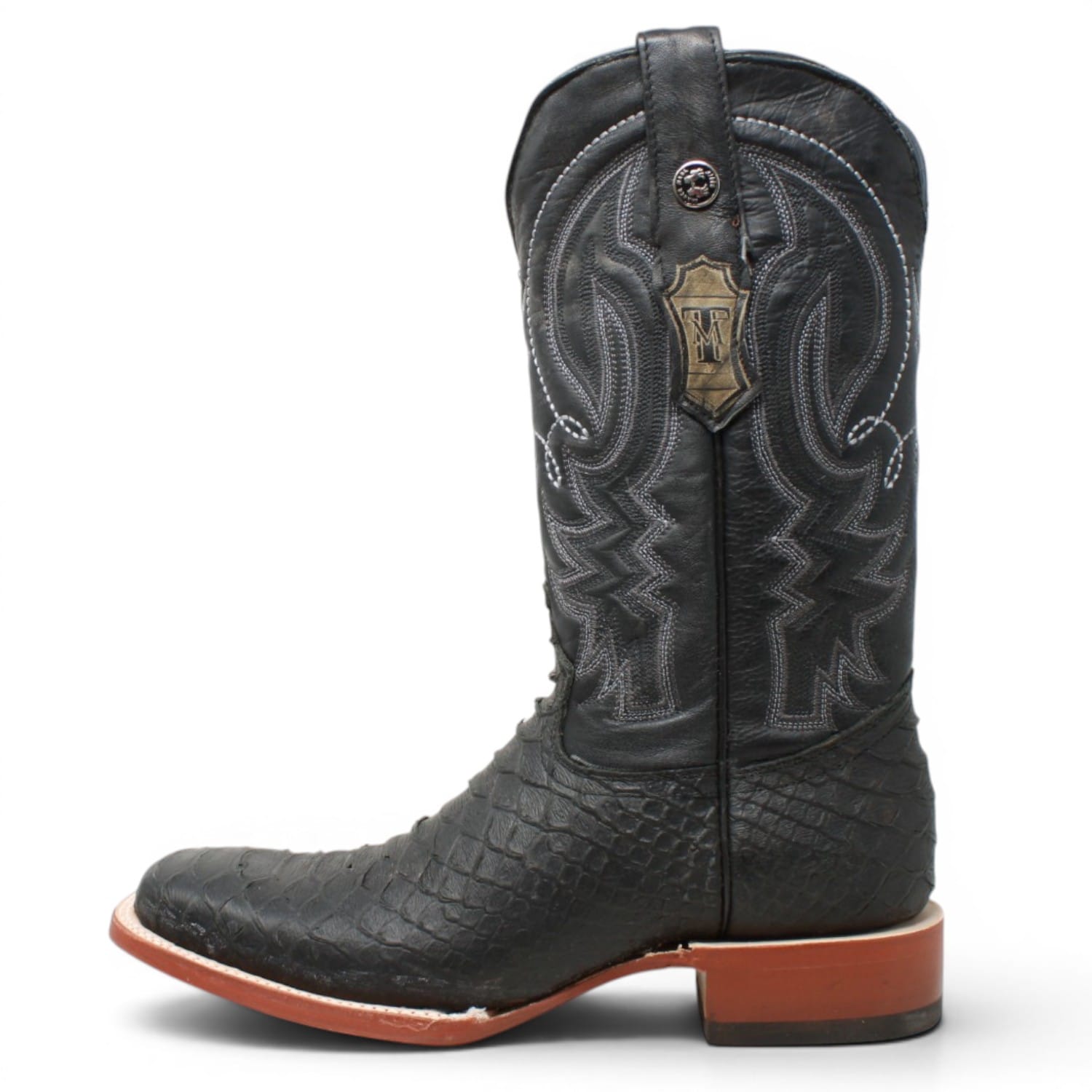 Tanner Mark Boots Boots Men's Python Print Square Toe Boots in Black - Tanner Mark Boots