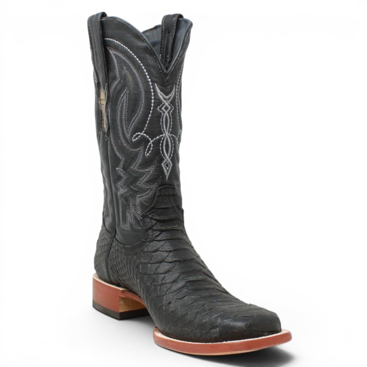 Tanner Mark Boots Boots Men's Python Print Square Toe Boots in Black - Tanner Mark Boots